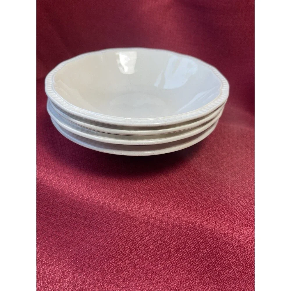 Kensington Ironstone Bowl Set, 4-Piece White Glossy Scalloped 7